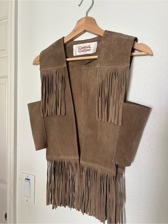 Casual Corner Jackets & Blazers - Casual Corner Taupe Suede Fringe Vest